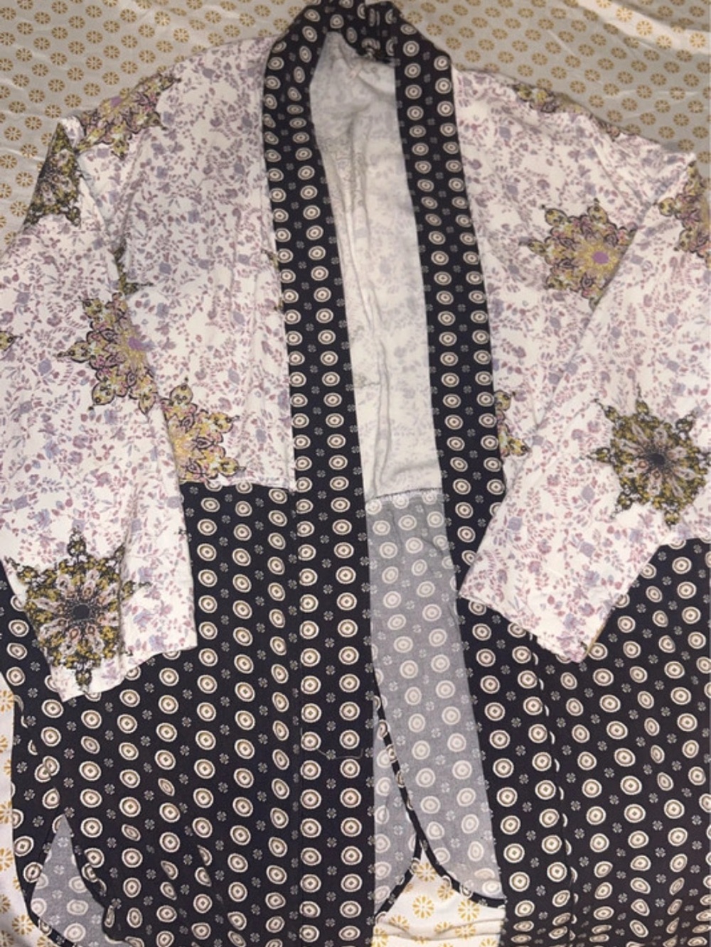 Free People Mixed Floral & Geo Open-Front Jacket Kimono - Purple & Black